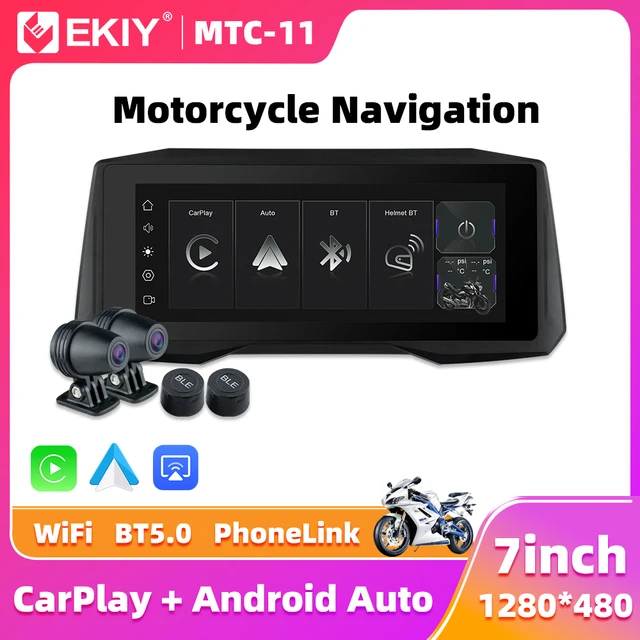 EKIY 7 inch Wireless CarPlay Moto Android Auto Portable Digital Motorcycle Dashboard GPS Navigation Display Screen Monitor TPMS