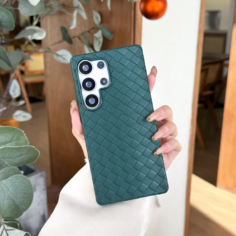 Premium Solid Color Woven Soft Leather Anti-Fall Cooling Back Case Cover