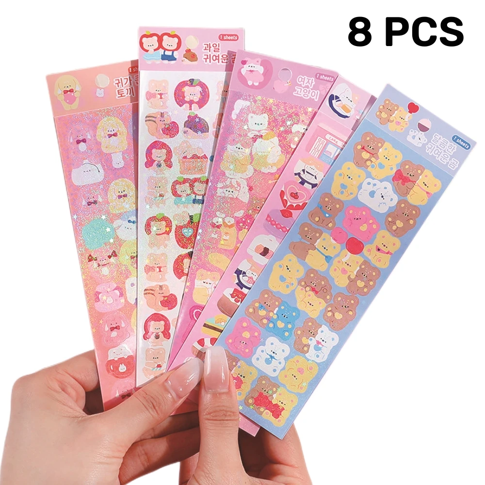 8Pcs Cute Cartoon Kpop Toploader Deco Stickers 3D Ologramma Sweet Summer Series Stile Coreano Scrapbook Decorazione Kawaii