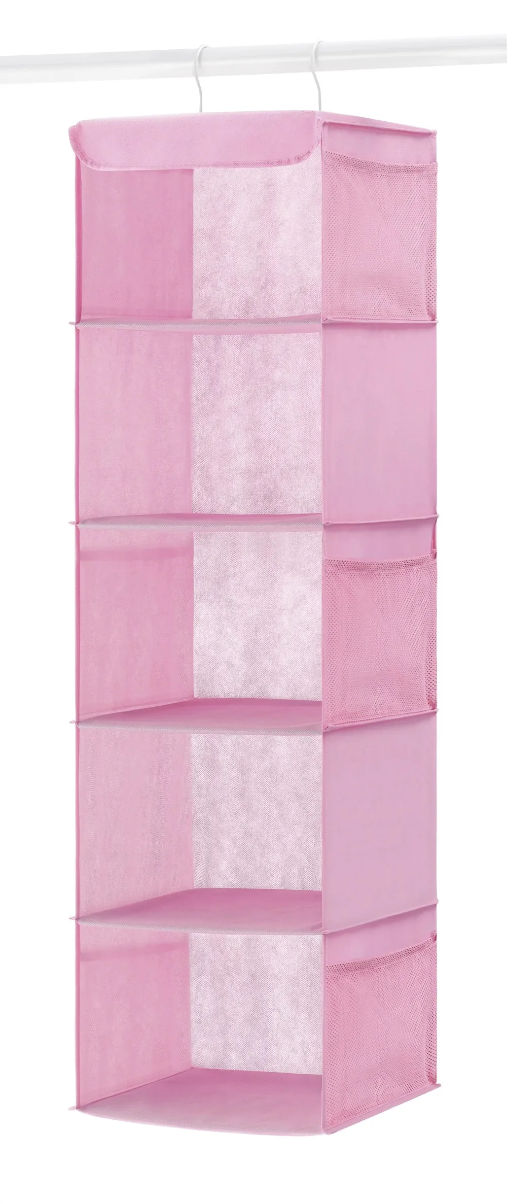 

5-Tier Hanging Polypro Non-Woven Sweater Rack - Wardrobe Organizer - Pink