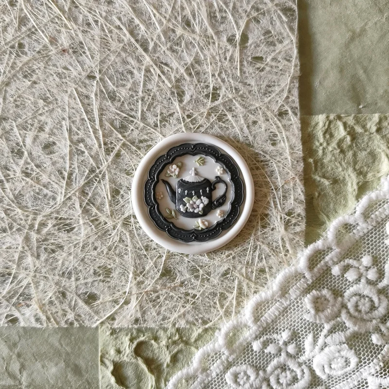 New 25mm Wax Seal Stamp Vintage Teapot 3d Relief Embossed Brass Head Sealing Wax Stamp DIY Scrapbook Envelope Fire Paint Seal