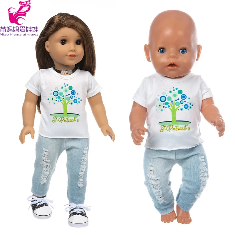 43Cm Born Baby Doll Clothes Camicia Bianca Pantaloni In Denim 40Cm Nenuco Ropa Y Su Hermanita 18 "American Og Girl Doll Clothes Jeans