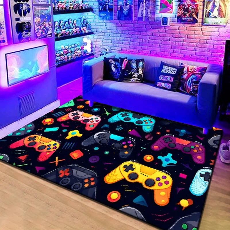 3D Gamer Slaapkamer Tapijt Moderne Joystick Woonkamer Tapijt Antislip Graffiti Brief Game Console Decoratie Zachte Flanel Gebied Tapijten Voor Tiener Kind Jongen (Kleur A, 120 x 160 cm