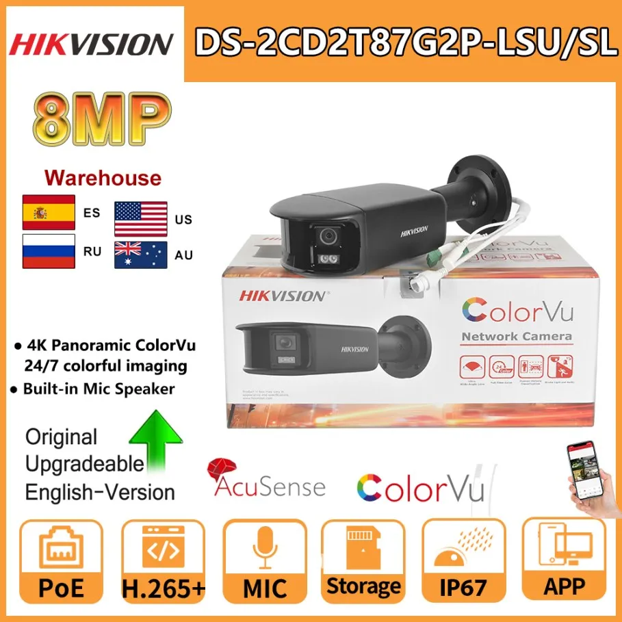 

HIKVISION 8MP DS-2CD2T87G2P-LSU/SL Panoramic ColorVu Bullet IP Camera 4K Security Double Lens Color Night Built-in Mic Speaker