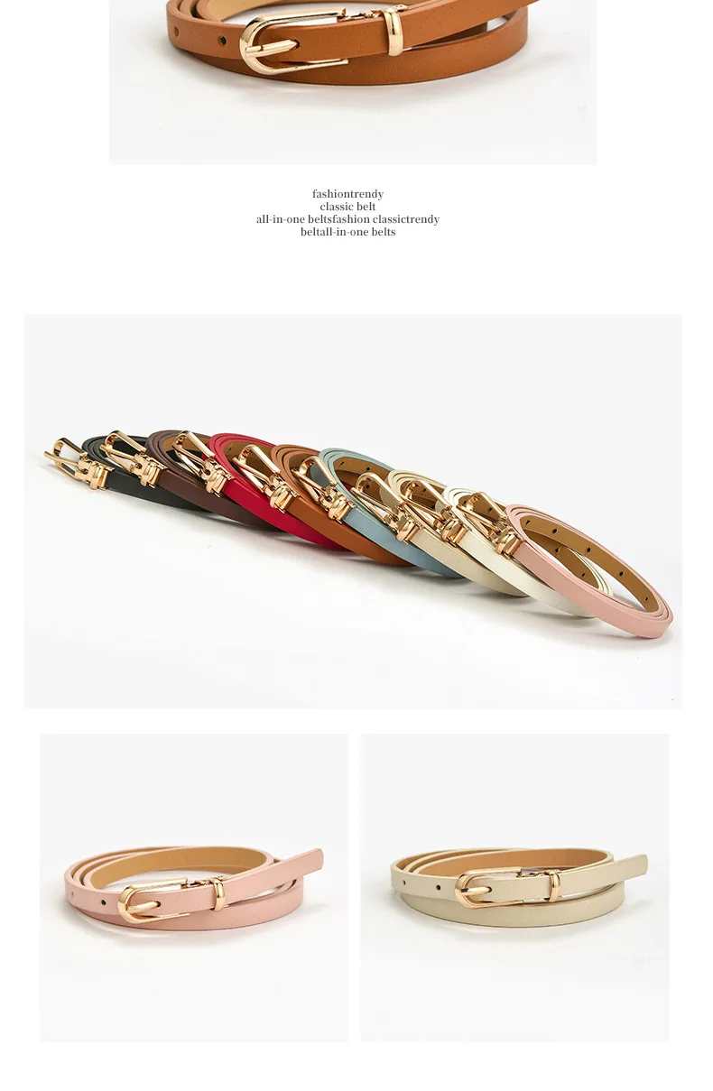 1x105cm Women PU Leather Belt Simple Solid Color Versatile Pin Buckle Thin Belt Dress Shirts Pants Decoration Ladies Waist Belts