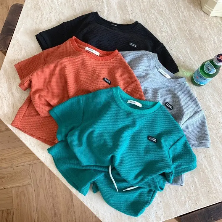 baby clothing set essentials Infant clothes 0-6 years old summer boys striped T-shirt girls baby waffle cotton round neck short sleeve shorts two-piece set baby outfit matching set