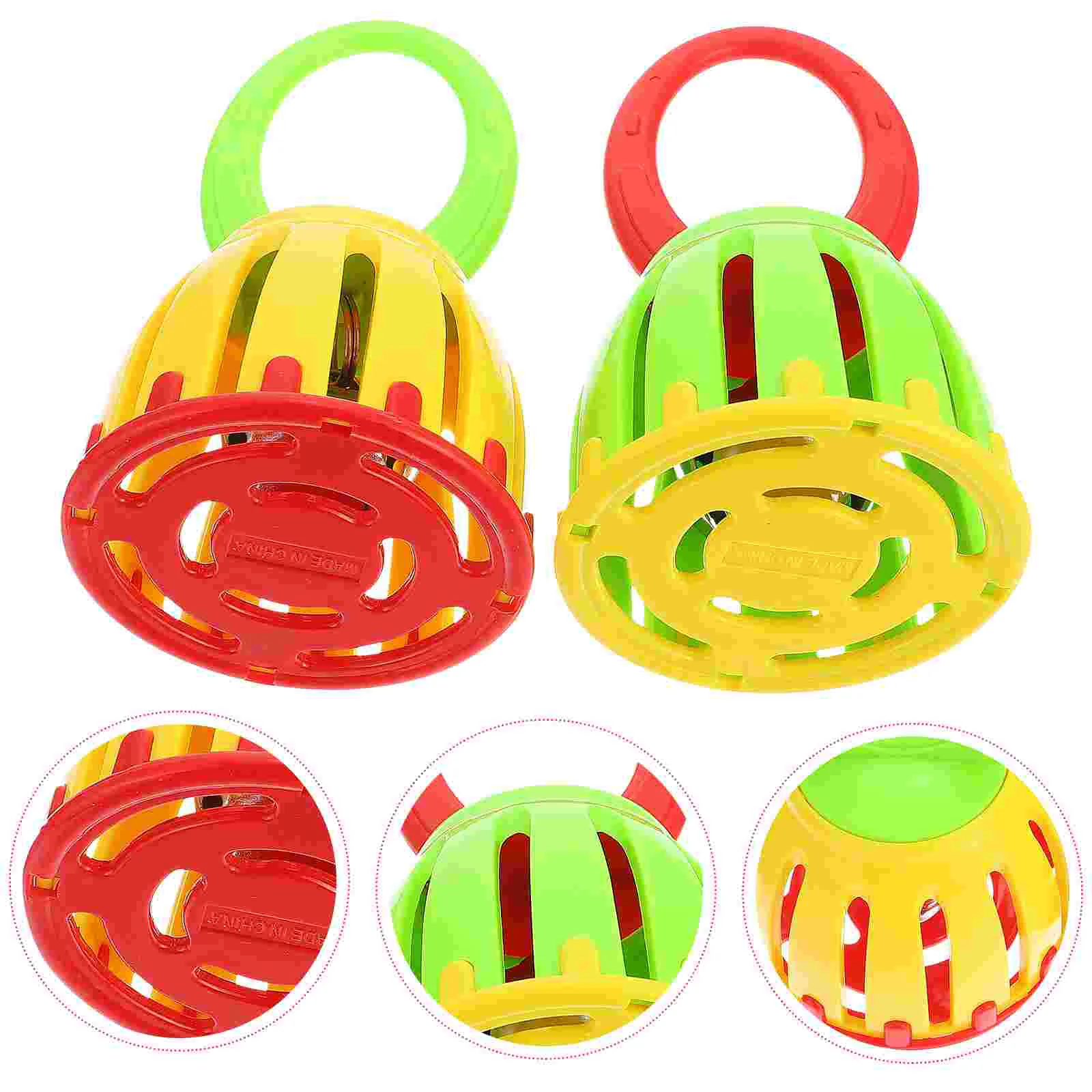 2Pcs Infant Baby Training Cage Design Handbell Kids Handheld Baby Plastic