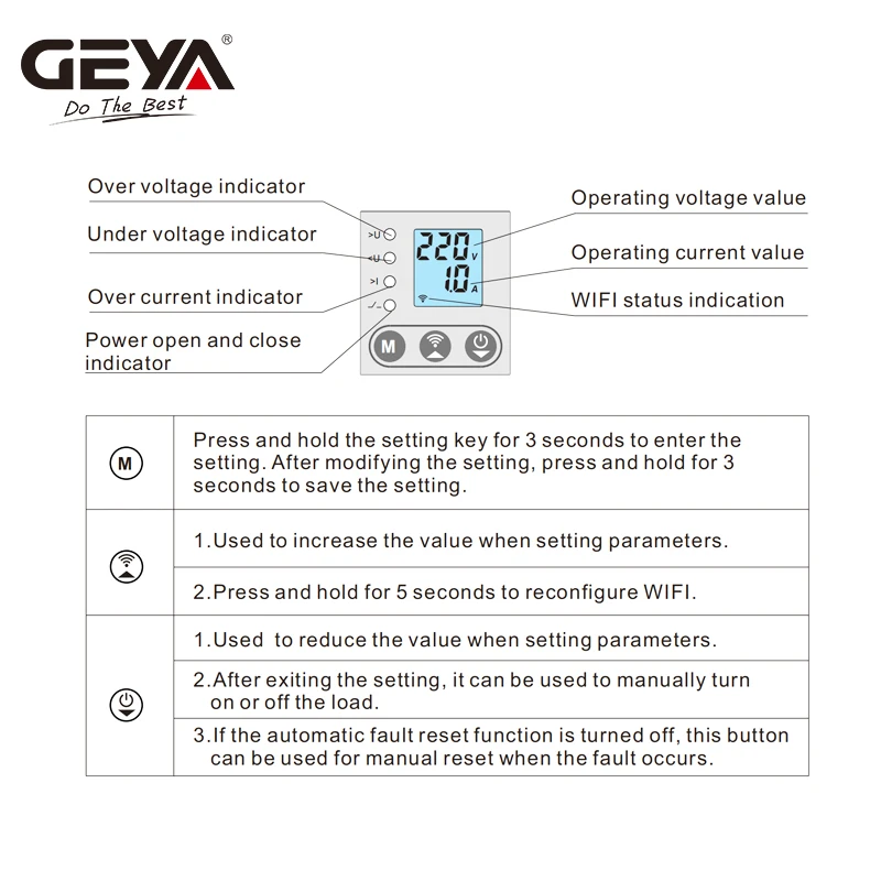 GEYA GPS8-06 Wifi KWH Measuring Switch Current/Voltage Protective Device with Metering Function 32A 40A 63A 80A 220V LCD Display