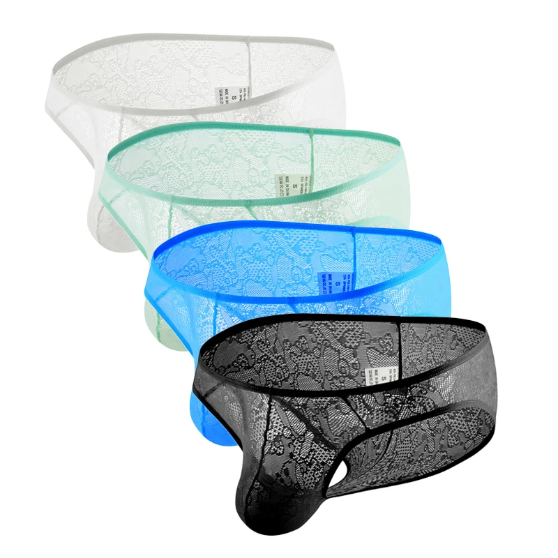 4PCS Men Briefs Ultra-Thin Mesh Underwear Soft Breathable Sexy Underwear Men Hot Hips Up Transparent Jockstrap Low Waist Briefs