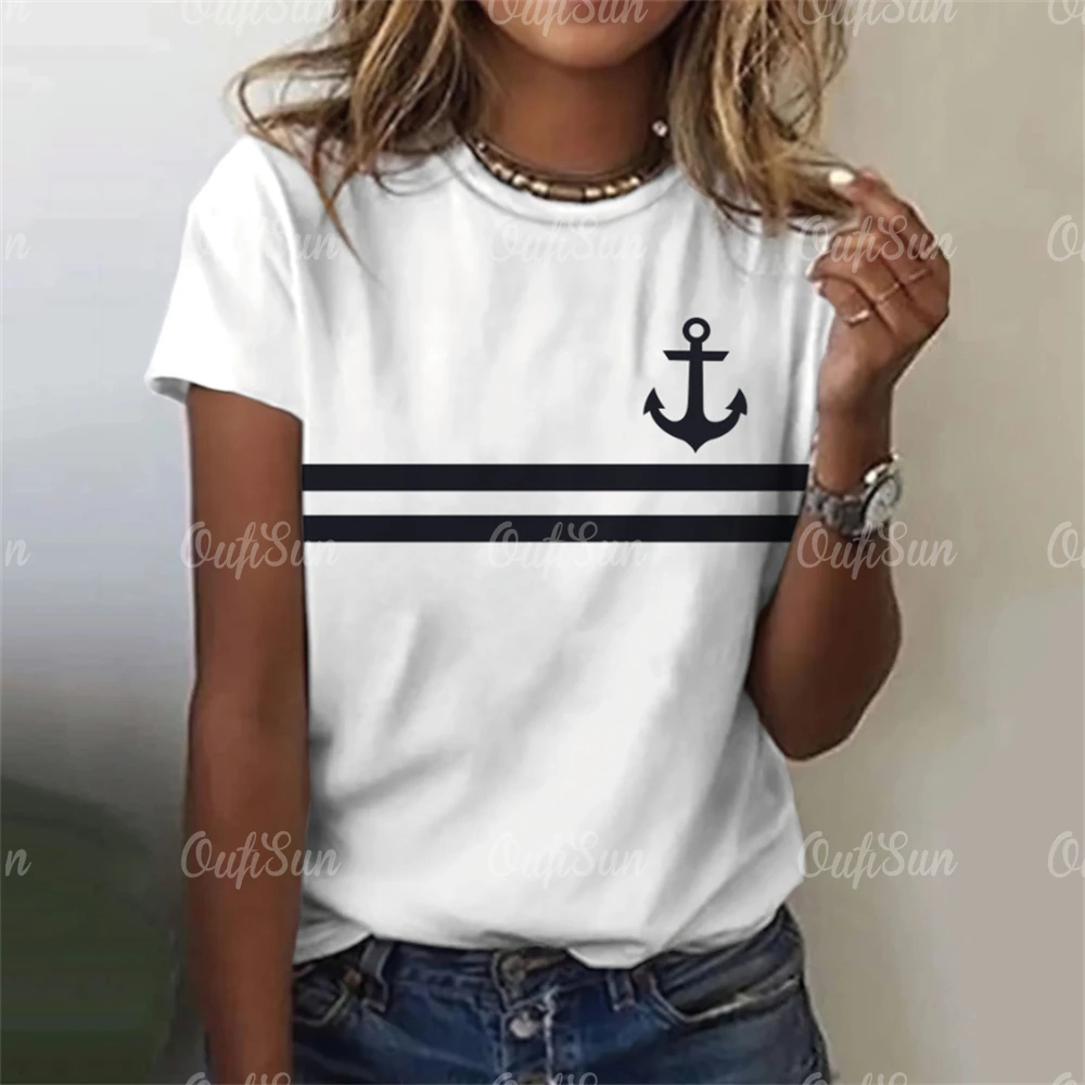 Women's T Shirt Ship Anchor Print Summer Casual Short Sleeve 3d T Shirts Streetwear O Neck Pullover Oversized Female Clothing