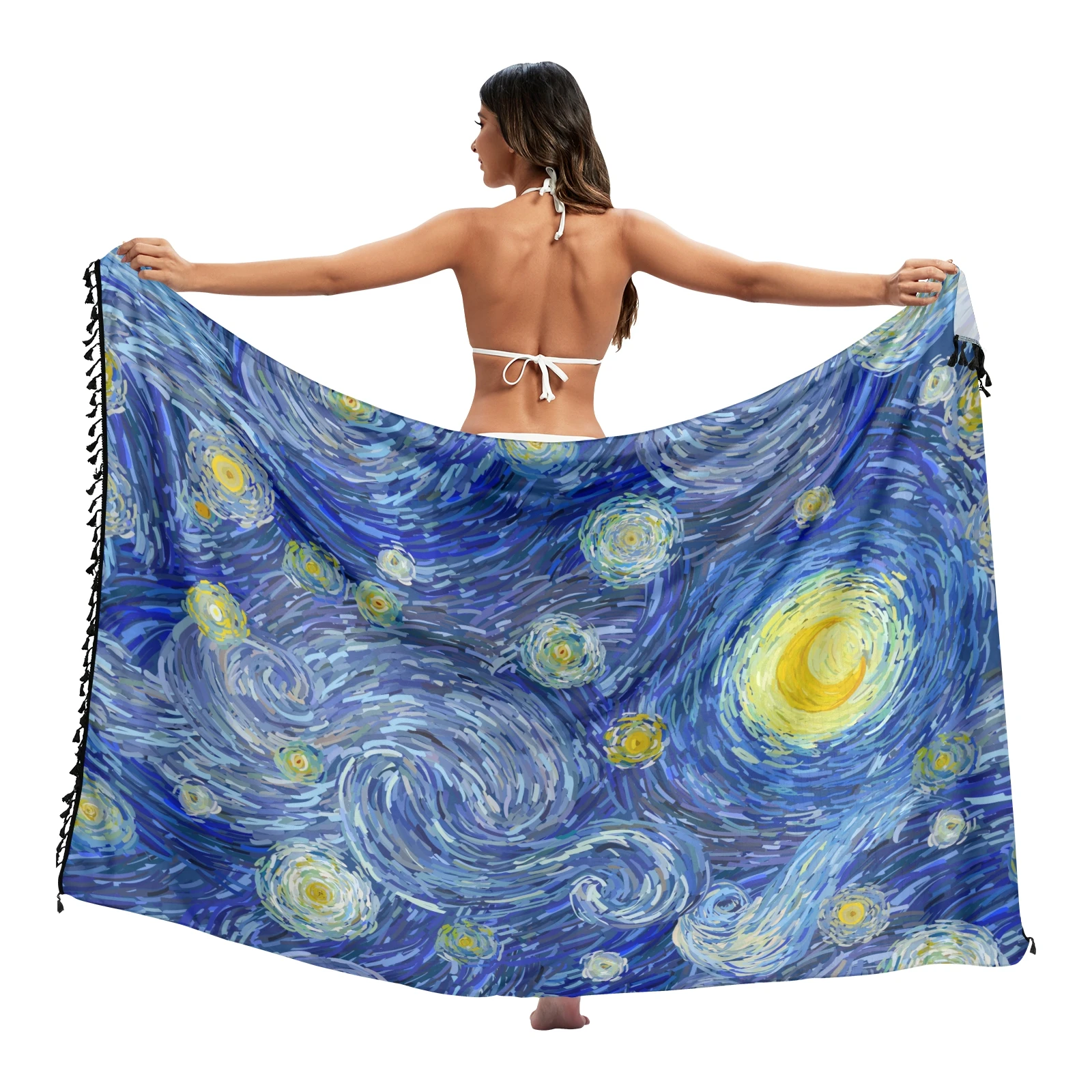 bikini cover up pants Van Gogh oil painting Twill cotton Pareo Beach Cover-Ups Women  Beach Dress Bikini Bathing Swimwear Cover Up snow Sarong Scarf swim suit coverups