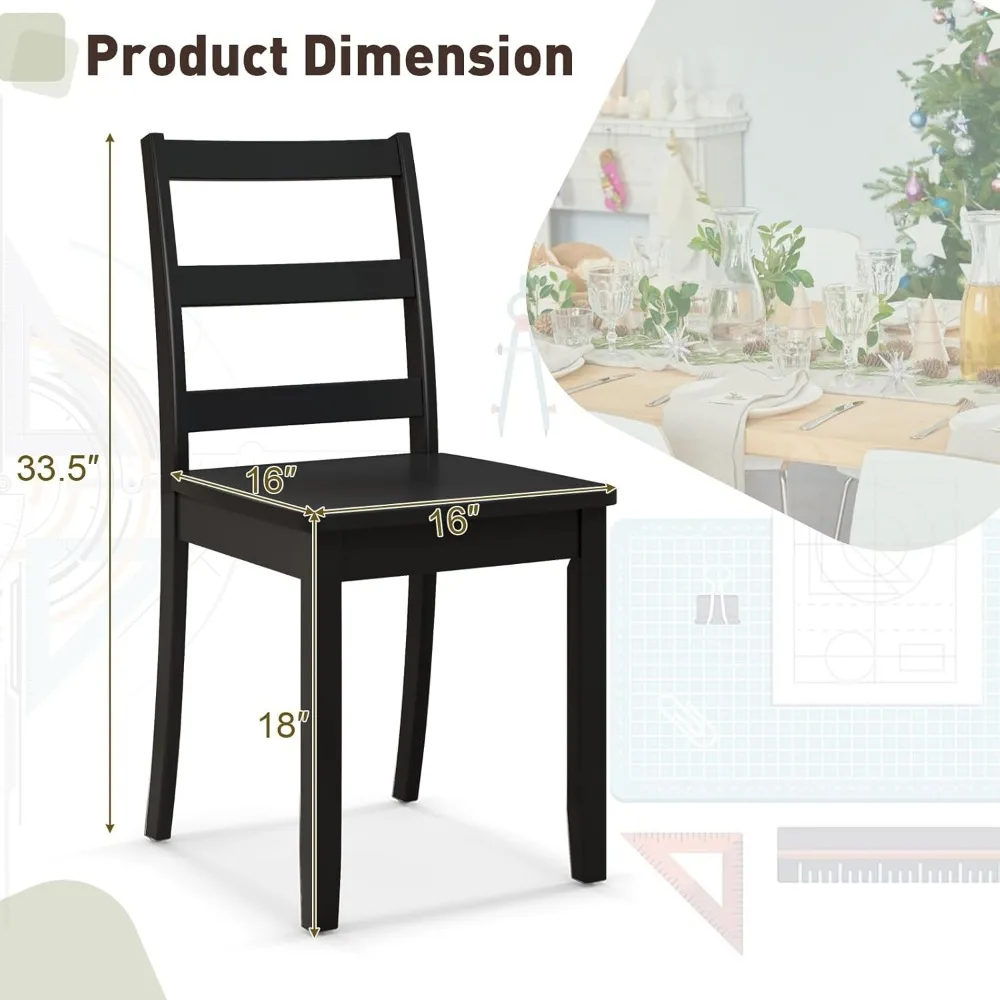 Set of 2 Wooden Armless Kitchen Chairs , Non-Slip Foot Pads, Farmhouse Style High Ladder Back Wooden Dining Room Chairs 3