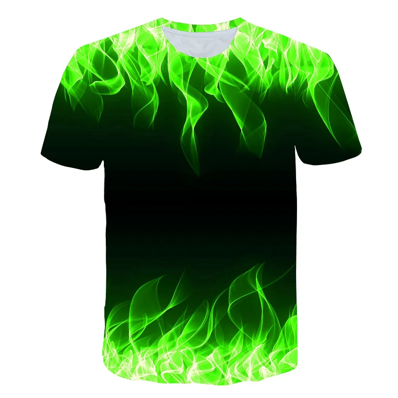 t shirt kid size 2022 Summer Hot sell 3d Printed kid T shirt Green Flame Cool Psychedelic kids T shirt O Collar Casual boy girl Street Tee Tops baby girl cotton t shirt	