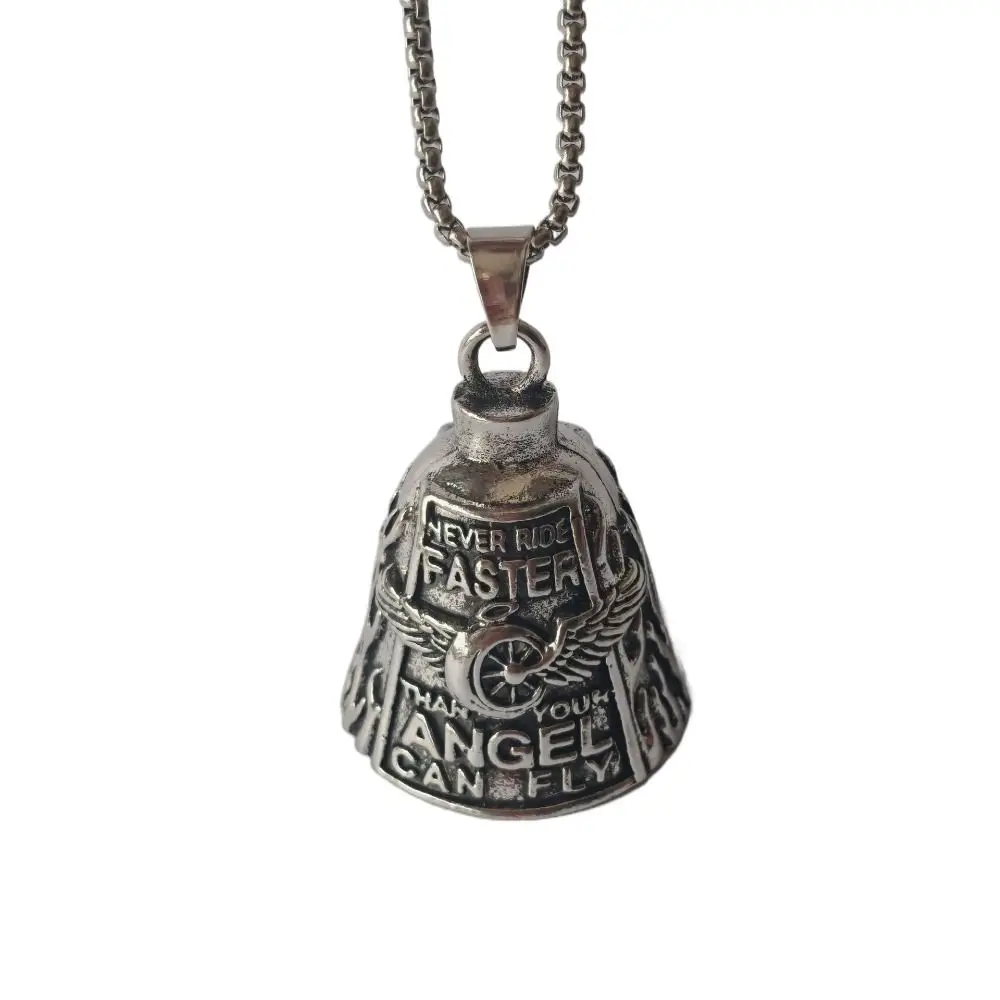 3D Design Motorcycle Guardian Bell Punk Style Wing Design Angel Pendant Bell Retro Alloy Evil Spirit Trap Bell Daily Wear