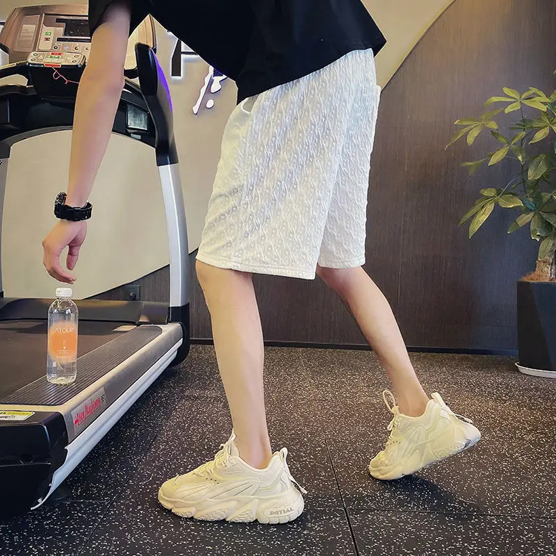 2024 Summer Lightweight Sweat-absorbing Beach Pants Versatile Solid Color Sports Wrinkle Stripe Checkered Split Pants for Men