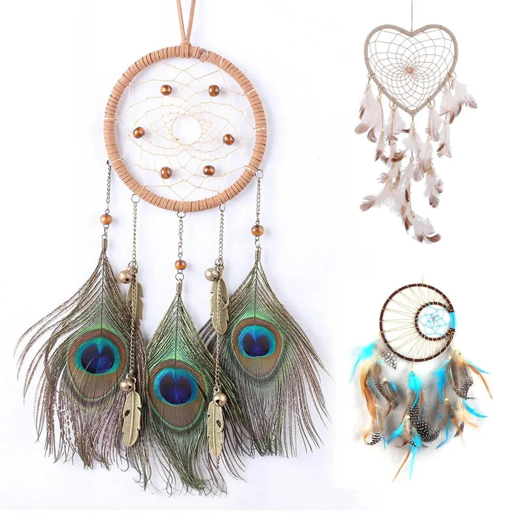 Feather Dream Catcher Indian Style Wall Hanging Wind Chimes For Car Ornaments Room Decor with Rattan Bead Dreamcatchers