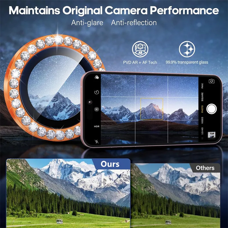 Luxury Diamond Glass Camera Lens Protector with Metal Ring Cover