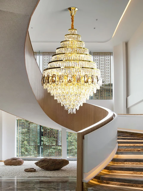 Lampadario moderno LED di lusso in cristallo grande lampada a sospensione 3  colori dimmerabile supporto per interni scala a spirale per Hotel -  AliExpress