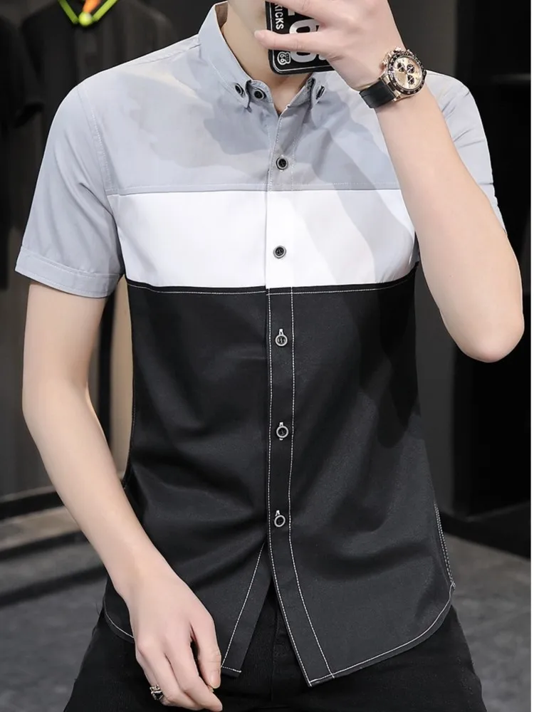 New Cotton Shirt men's short-sleeved Korean Summer Slim Plus Size Cool Brand New Casual Business Youth Trend Daily Top 3