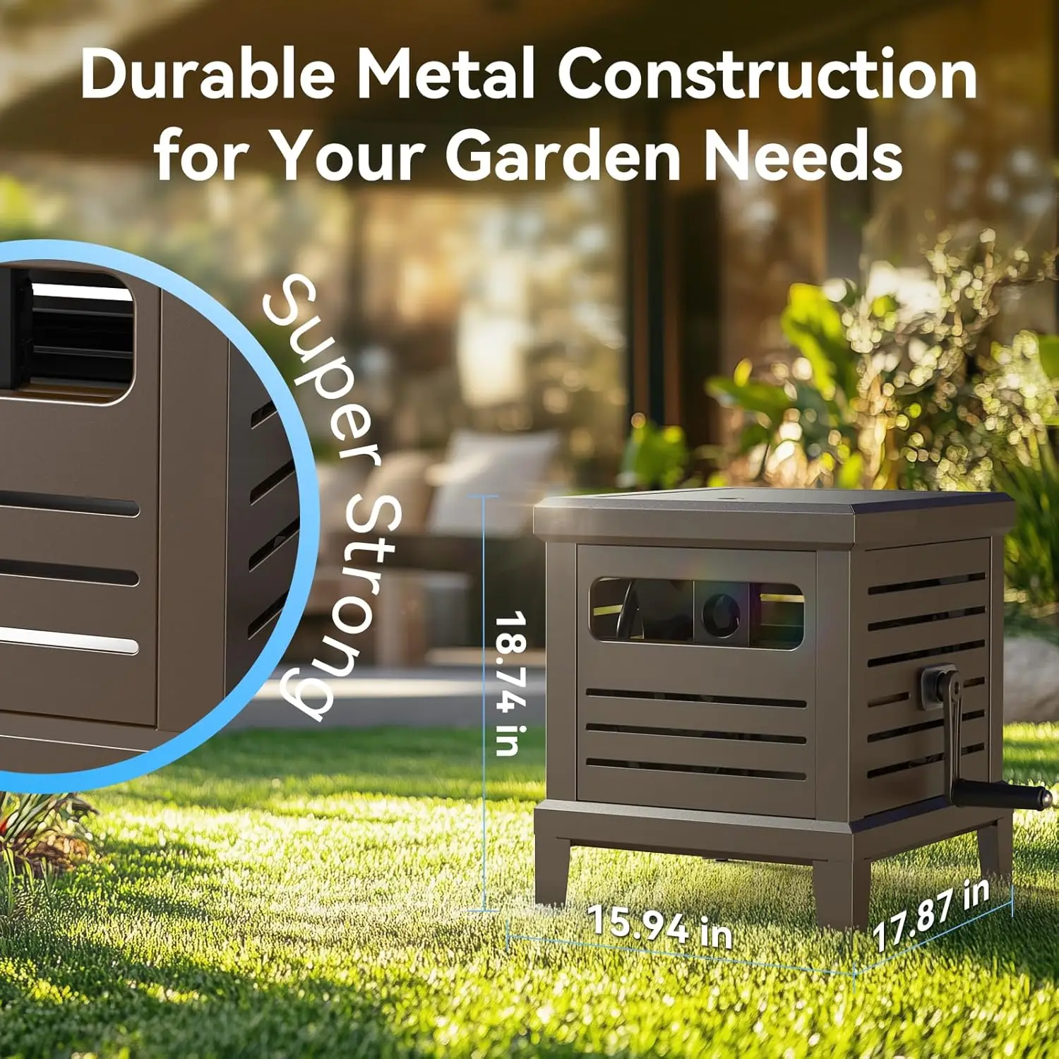 Hose Reel, Heavy Duty Hose Reel Box Hideaway Holds 100 ft x 5/8" Hose, Never-Leak System, Manual Crank Handle, Hose Guide