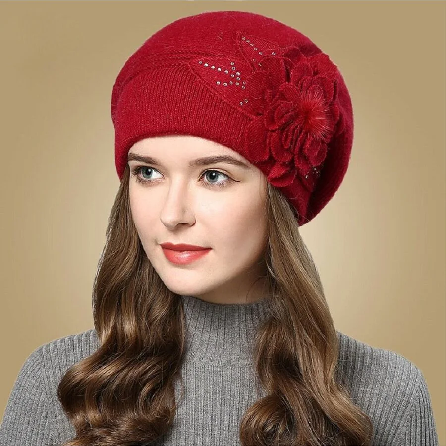 Autumn Winter Korean Edition Fashion Versatile Rabbit Hair Knitted Wool Hat for Women Thickened and Plushed Warm Ear_voghion.com