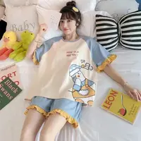 Summer Gilrs Two Pieces Sets Pajamas Shorts O-neck Short Sleeve Thin Homewear With Ruffles Loose Cartoon Printing Big Size Cute - Image 5