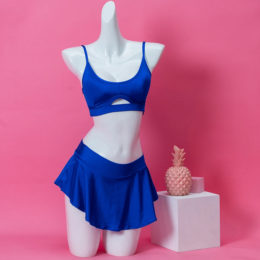 

Hope&Win 2022 Newest Pole Dance Clothing Sexy Women Skort-Shorts and Skirts Party Clubwear Shekey Set Blue Shiny Lyca