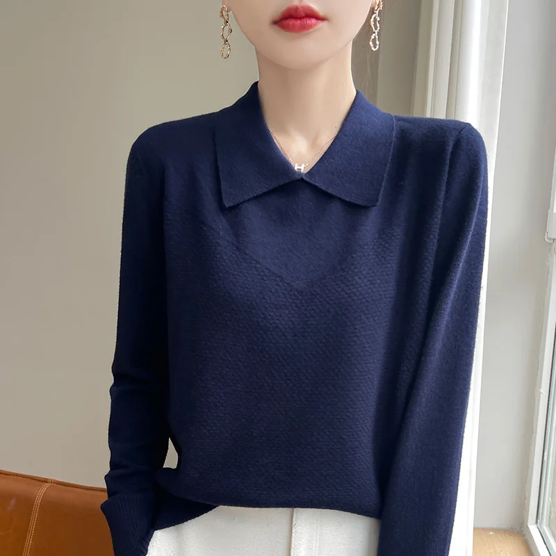 2024 Autumn/Winter Flip collar Cashmere Sweater Women Knitted Sweater Loose Fashion Cashmere Sweater Women 3