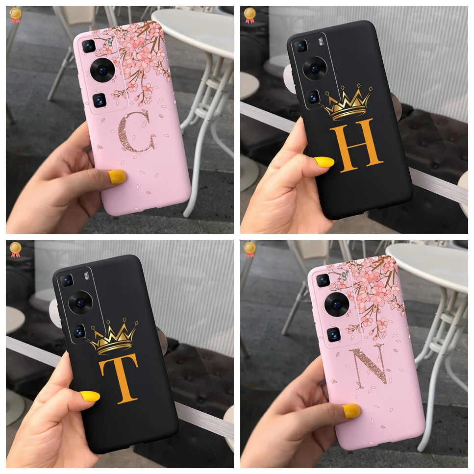 Per Huawei P60 Art Pro 4G Custodia Nero Rosa Antiurto Lettere Di Lusso Tpu Capa In Silicone Per Huawei P60Art P60Pro P60 Art Pro Cover