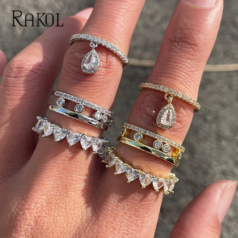 Rakol-Bague de Luxe Légère et Ajustable pour Femme, Anneau Ouvert, exacttelette Creuse, Pendentif d'Amour, Bijoux à la Mode