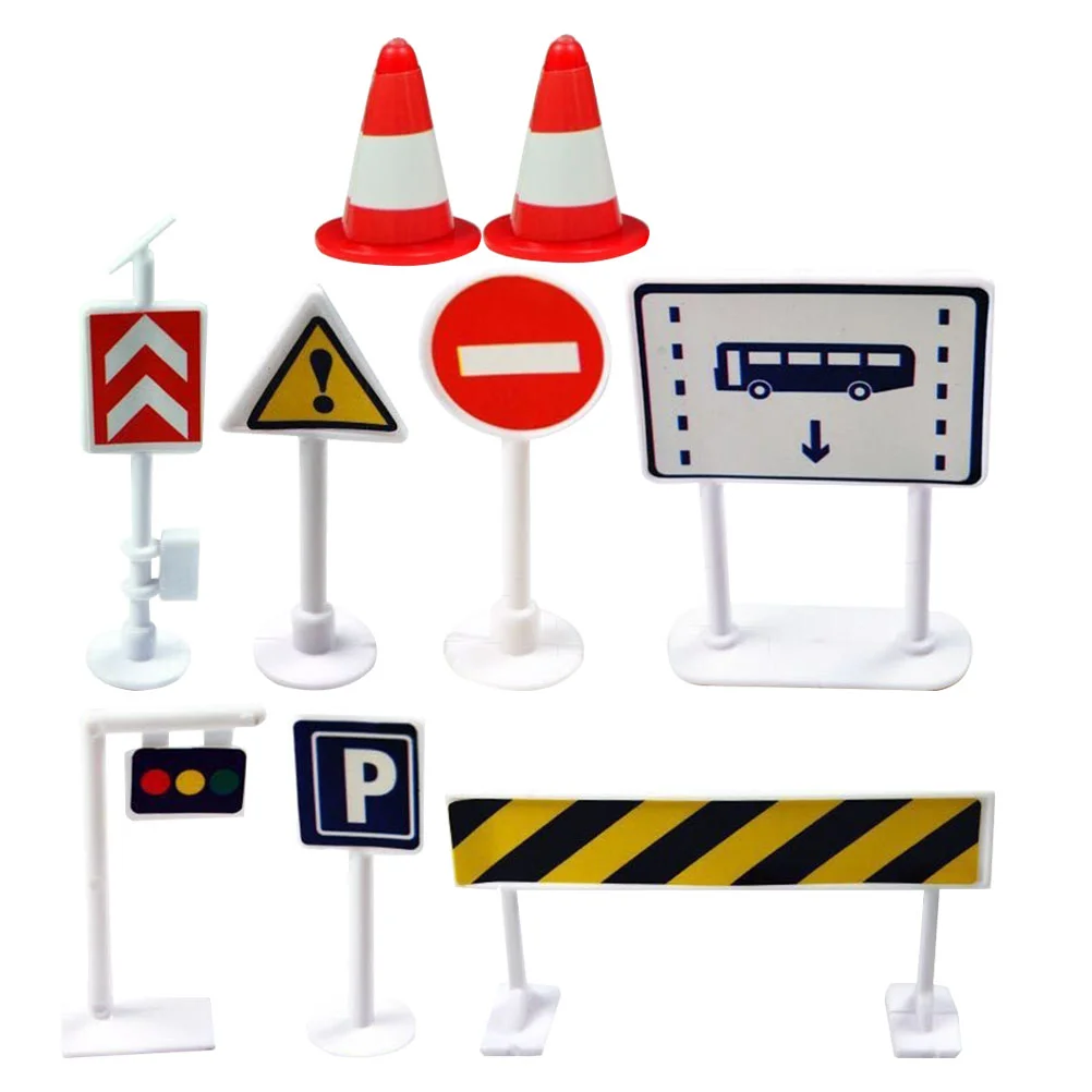 

9 Pcs Model Scene Toy Safety Street Signs Road Cognitive Games Toys Traffic Plastic Simulation