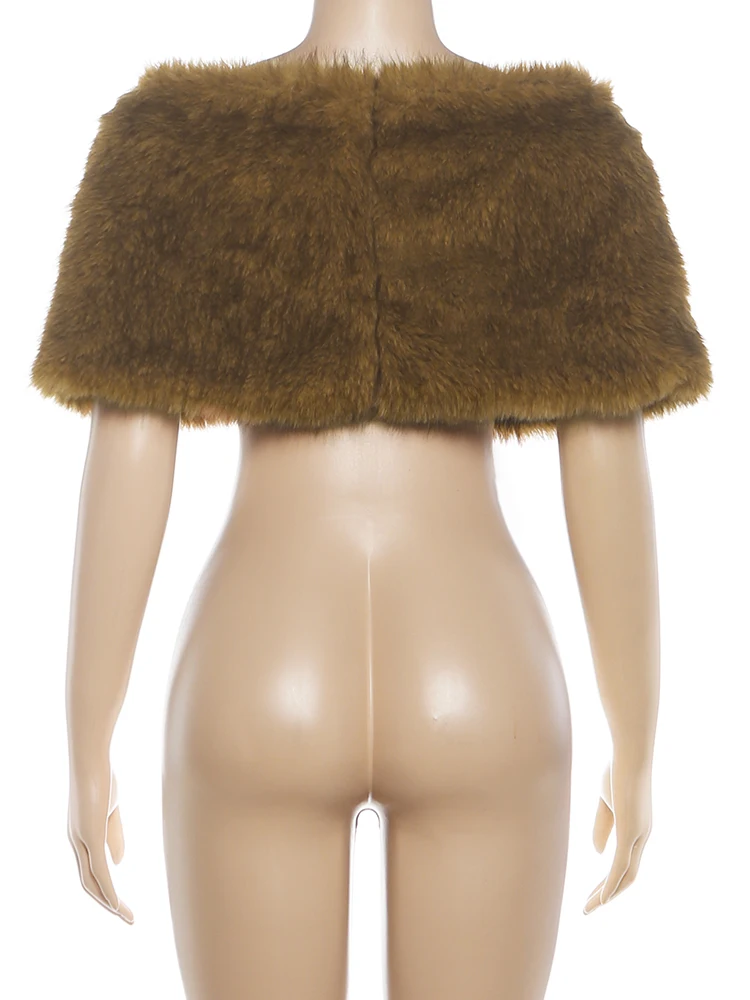 Nibber Fashion Wild Women Furs Shawl Hipster Luxury Slash Neck Knot Elegant Banquet Party Clubwear Midnight Soft Warm Crop Tops