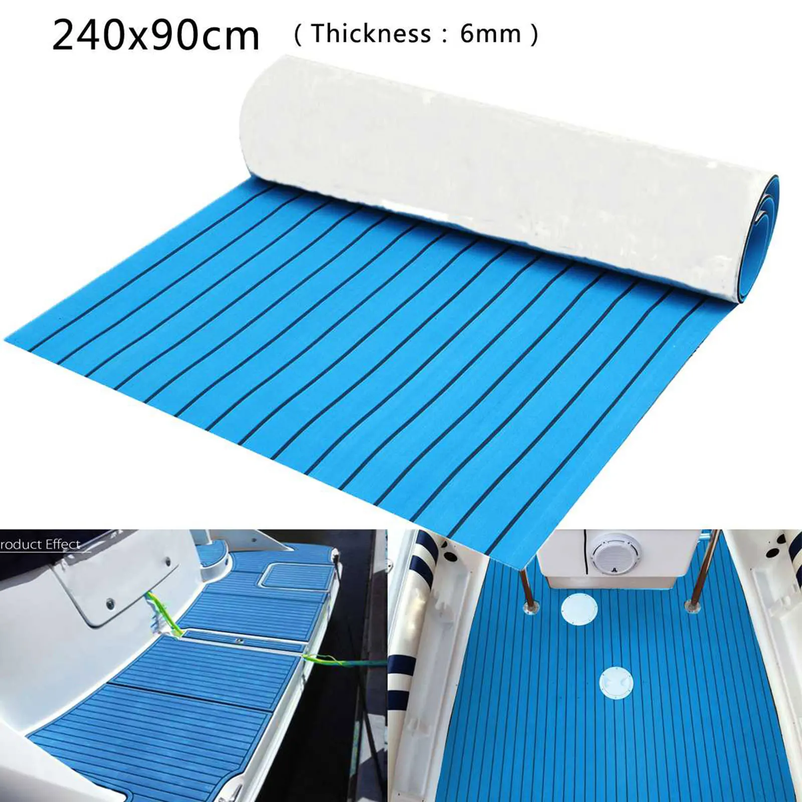 2400x900mm Foam Teak Decking EVA Foam Marine Flooring Faux Boat Decking Sheet Accessories Blue With Black Stripes Self-Adhesive