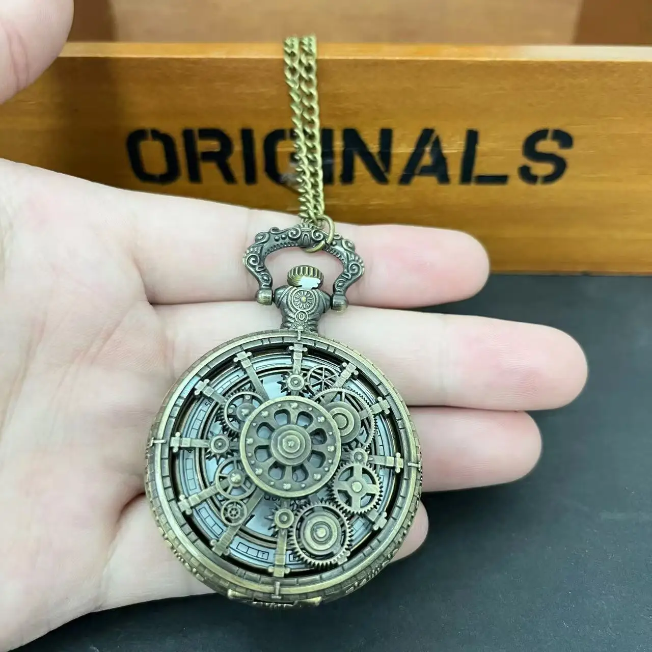 빈티지 속이 빈 스팀펑크 기어 디자인 쿼츠 포켓워치, 목걸이 펜던트 포함, 월드타임 기능, 포인터 디스플레이 포켓워치