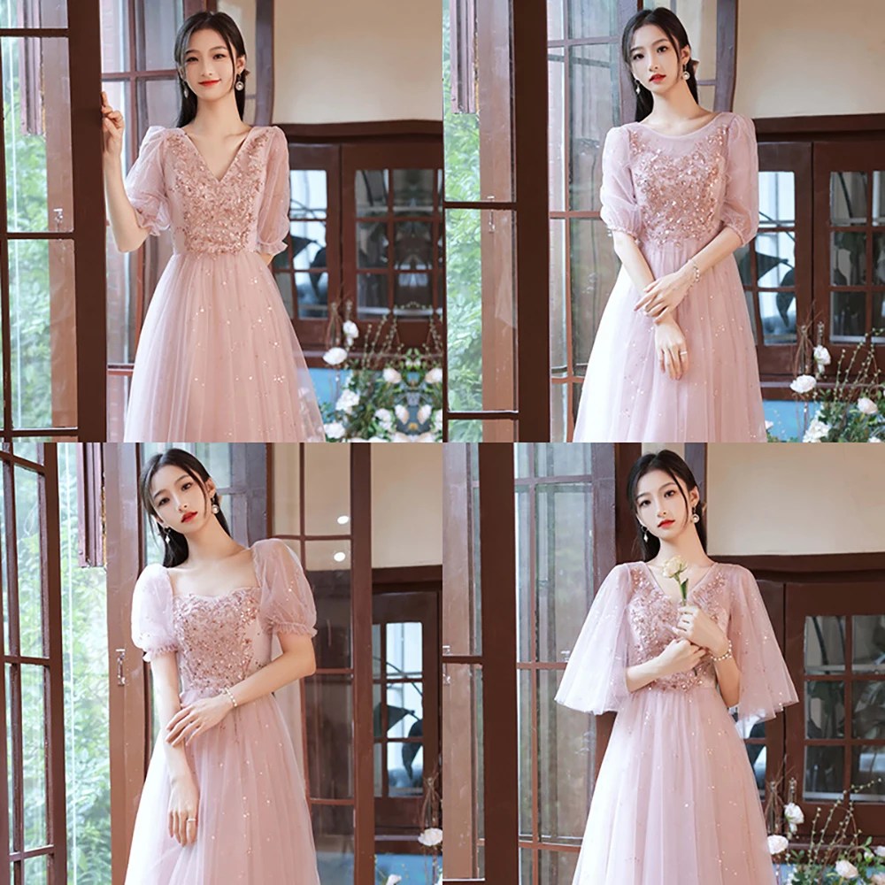 Luxury Sequin Pink Bridesmaid Dresses Wedding Party Women Quinceanera Ball Gown Sisters Elegant Long Performance Evening Dress bridesmaid dresses
