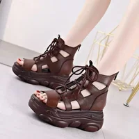2024 New Fashion Platform Sandals Women Cross Genuine Leather Wedges Platform Heel Gladiator Sandals Women Summer Roman Shoes - Image 3