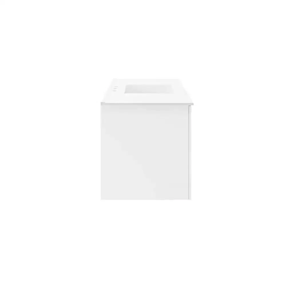 48" Modern White Bathroom Vanity with Ceramic Sink Durable Wood Construction Wall-Mount Design Two Drawers and Soft-Close Doors 3