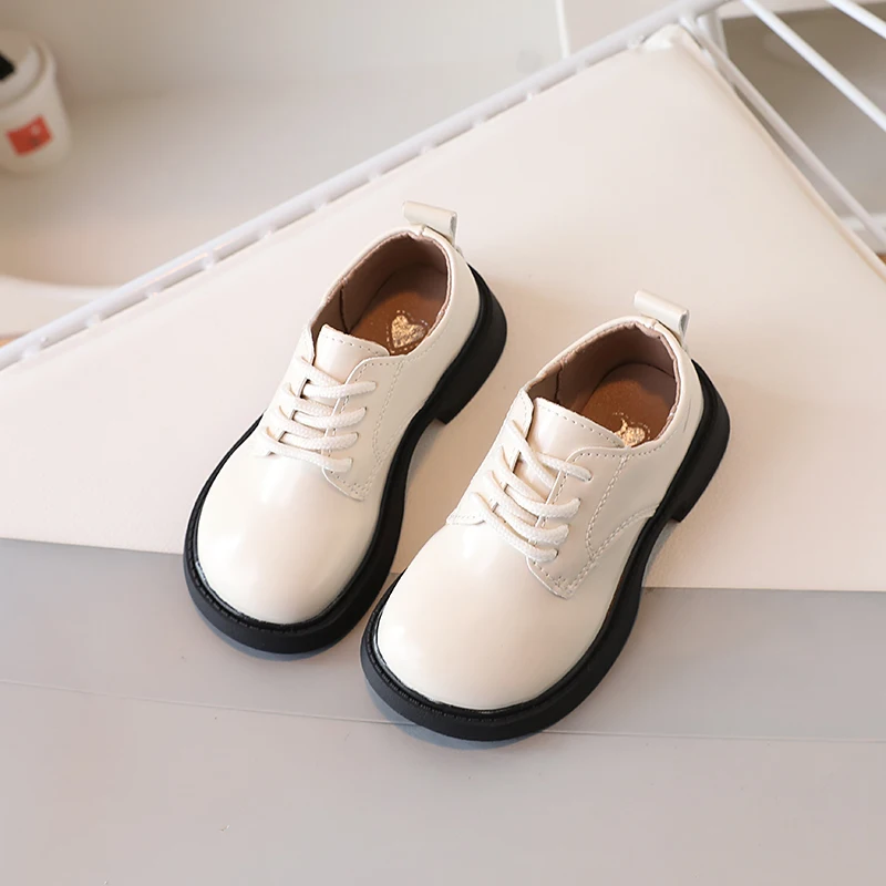 Children's Leather Shoes Simple School Uniform Shoes for Boys Girls Performance Versatile Fashion Black Beige Kids Causal