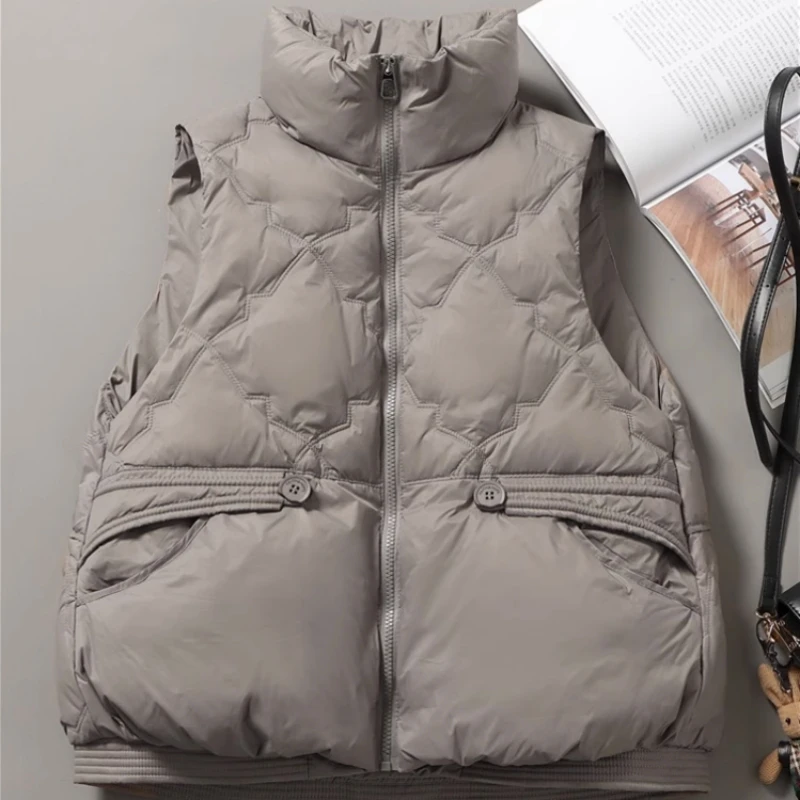 

Autumn and winter Light and Thin Vest Women's Short New Year's White Duck Down Small Standing Collar Vest Foreigner Coat