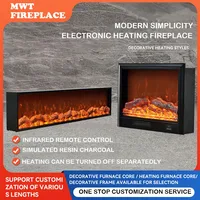 Отдельно стоящий электрический обогреватель для гостиной, декоративный шкаф во французском стиле со встроенной 3D-каменной вставкой, реалистичное пламя — изображение 2