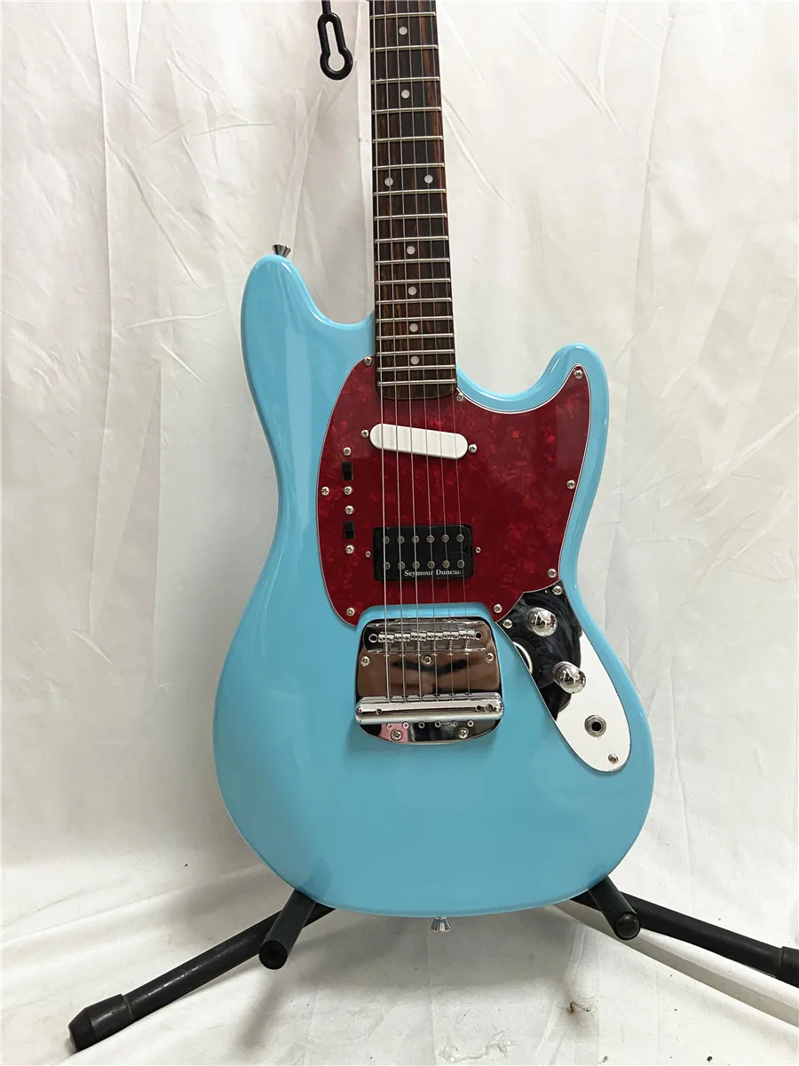 

Высококачественная электрическая гитара Jazz светло-голубого цвета с красной защитой и желтой шеей в стиле ретро, бесплатная доставка