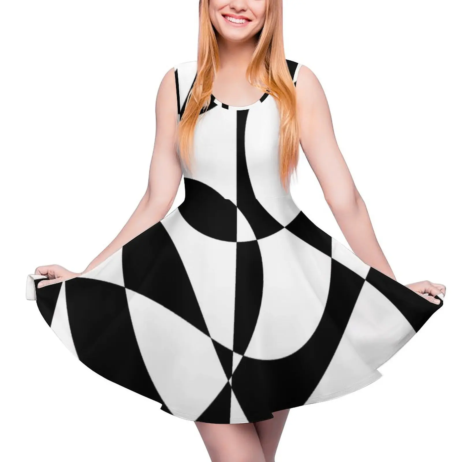 

Женское платье без рукавов, черно-белое платье с абстрактным рисунком, платье на день рождения, 1960