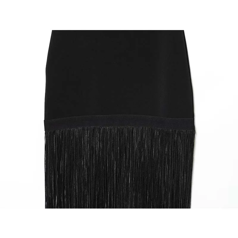 Women's Tassel Trim Sleeveless Halter Maxi Dresses Solid Patchwork Bodycon Gown Thigh Slit Sexy Club Party Beach Vacation Dress