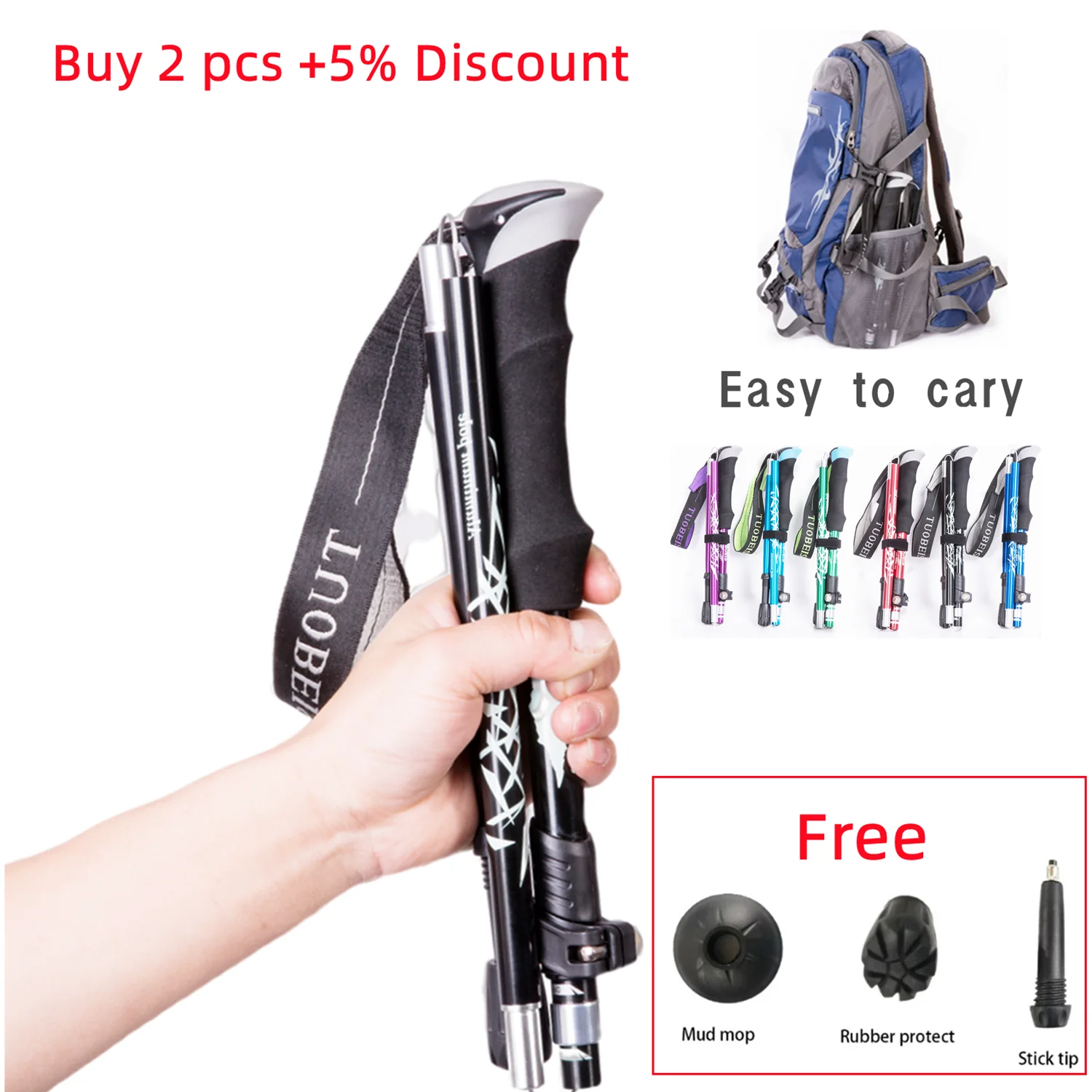 5section Fold Trekking Stick Multifunction Walking Stick Portable