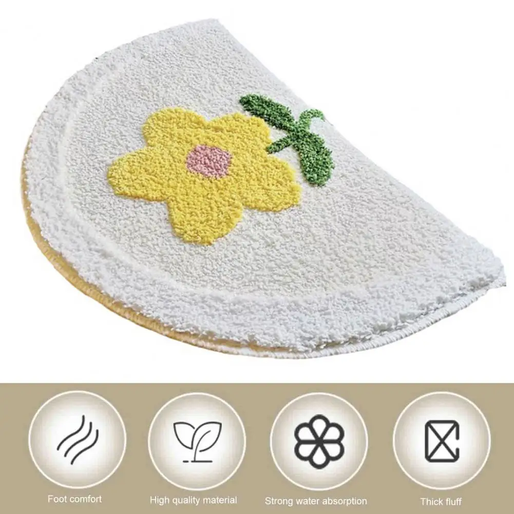 

High-bathroom Floor Mat Thick Non-slip Semicircle Floor Mat Boho Flower Cartoon Panda Pattern for Bathroom Kitchen Bedroom Room