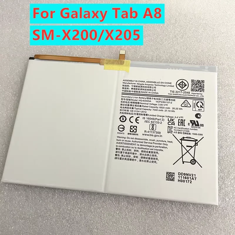 

new Battery Replacement For Samsung Galaxy Tab 8 10.5 X205 X200 7040mAh HQ-6300NA HQ-6300SD