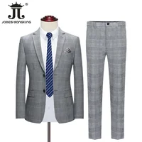 ( Blazer + Pants ) High-end Brand Boutique Classic Plaid Men's Formal Business Suit 2Pcs Set Groom Wedding Dress Show Stage Suit 1