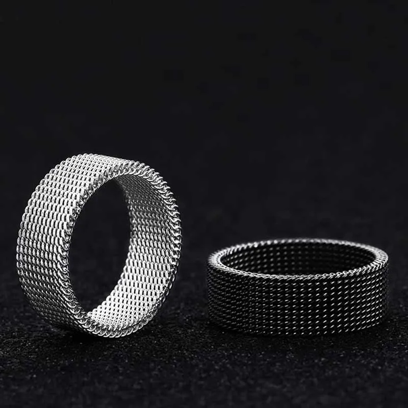 8MM Wide Woven Mesh Stainless Steel Fashion Casual Sports Ring Deformable Mesh Men Women Punk Jewelry Party Gift Never Fade 8mm wide rashionable punk retro ancient egypt arabic roman numeral 316 stainless steel hollow neutral casual sports ring jewelry