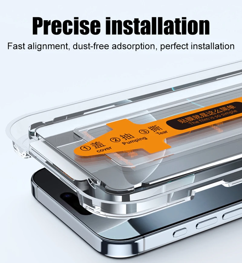 2PCS Installazione senza polvere Vetro temperato per iPhone 16 15 14 13 12 11 Pro Max Plus Mini Protezione schermo Pellicola protettiva completa - immagine 5