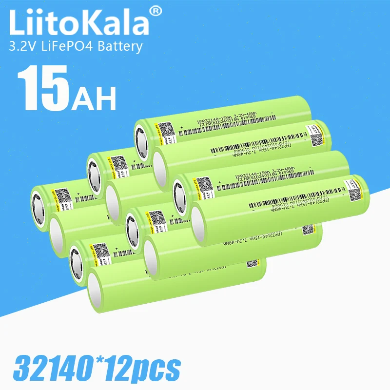 

12pcs LiitoKala 32140 3.2V15Ah lifepo4 batteries Cells diy 4 strings12v 8s 24V ebike e-scooter power tools Battery pack